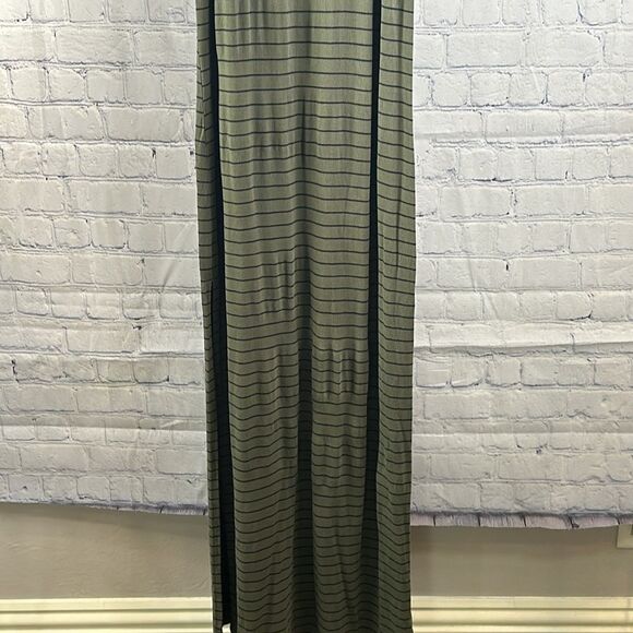 💚 Express Green & Black Striped Maxi Dress | Racerback | Side Slits | Size Smal - Picture 2 of 4